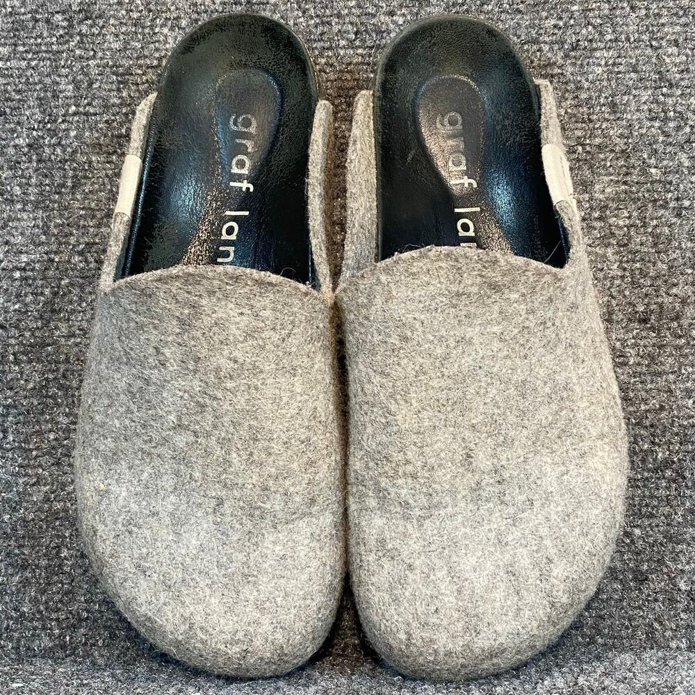 Graf Lantz Grey Felted Wool Slip On Clogs Slippers Womens 7.5 - 8
